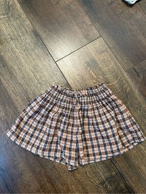 Zara Girls Plaid Elastic-Waist Shorts in Navy & Tan